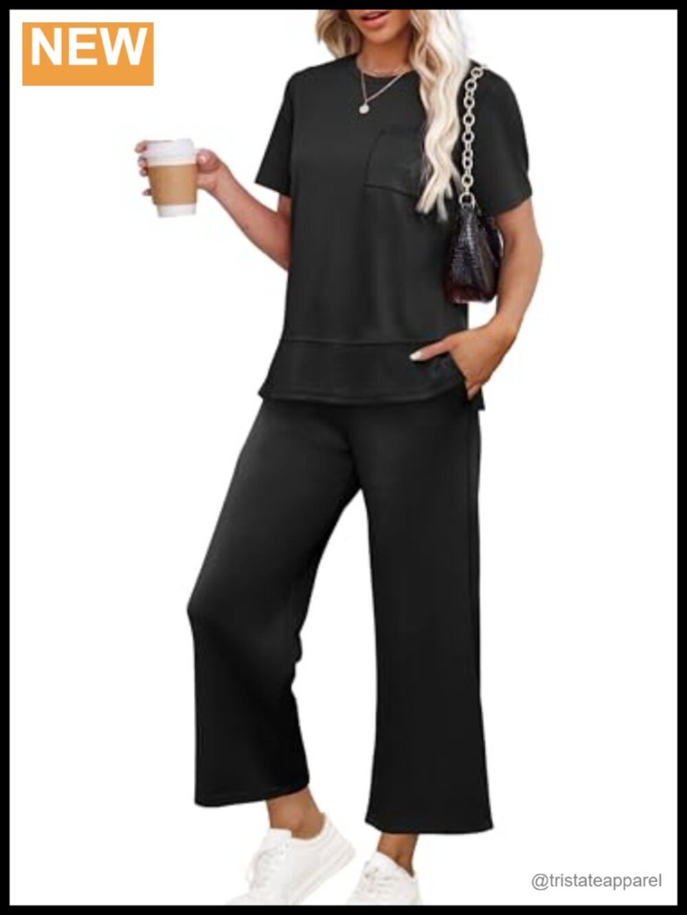Women's Wide Leg Lounge Set Cropped Drawstring Pants Side Slit Top S-3XL